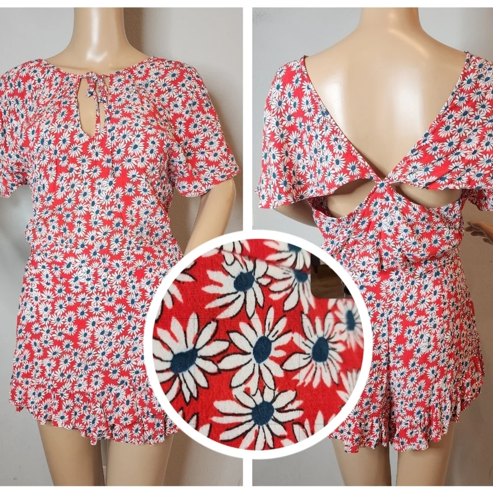 Zara 2-peice Set Skort (M) Top (L) Red White Blue Floral Rayon